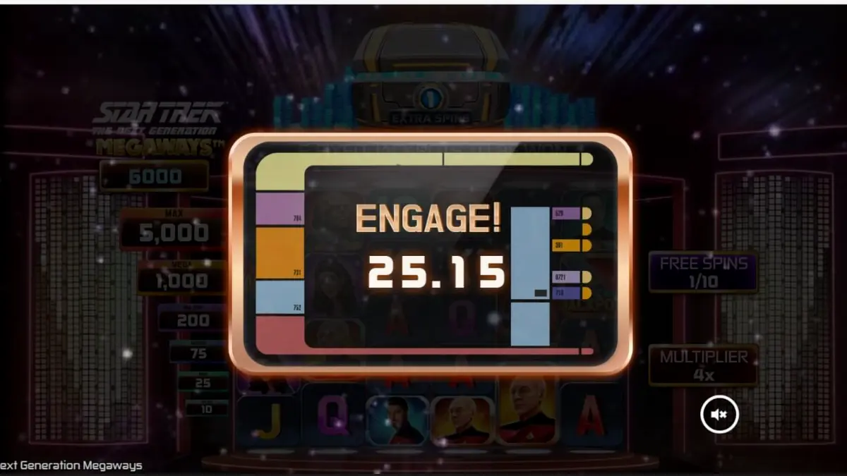 Tampilan visual slot Star Trek: The Next Generation Megaways dengan latar dek USS Enterprise-D